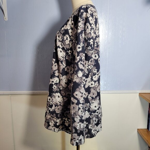 Unbranded 1X Navy Gray Floral Lightweight Chiffon Longsleeve Summer Blouse - Picture 9 of 10